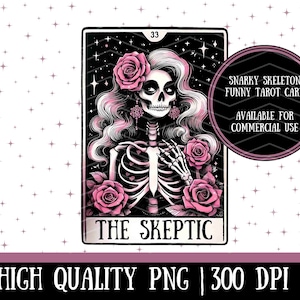 EL ESCÉPTICO, esqueleto sarcástico, divertido clipart de tarot, archivo de sublimación, gráficos de pod divertidos / gráficos comerciales / impresión bajo demanda png