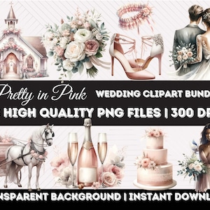 Clipart de boda boho, clipart de cronología del día de la boda, paquete de clipart de acuarela, PNG de boda rústica, clipart de novia, clipart de vestido de novia