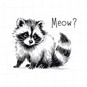 Clipart drôle de raton laveur | Miaou ? Raton laveur PNG | Art numérique haute résolution | Sublimation PNG | Téléchargement instantané | T-shirt drôle de raton laveur