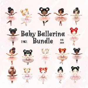 Ballerina Bundle Clipart PNG - Ballet Dance Clip Art for Nursery Wall Art, Kids Party Invites, Baby Showers - Transparent PNGs