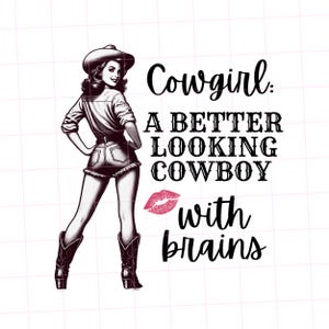 Retro Cowgirl PNG Clipart | 2 High-Resolution Designs for POD | Black & White Text Options | Funny Western T-shirt
