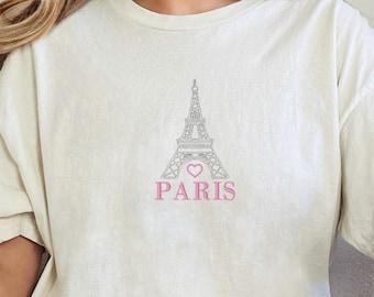 Camiseta bordada con la Torre Eiffel, camiseta de Francia París, camiseta de vacaciones en París, camiseta de viaje a Francia, camiseta para amantes de París, camiseta para amantes de los viajes