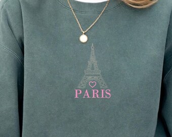 Embroidered Eiffel Tower Sweatshirt, France Paris Sweat, Vacation in Paris Sweat, Travel To France Sweater, Comfort Colors Sweater
