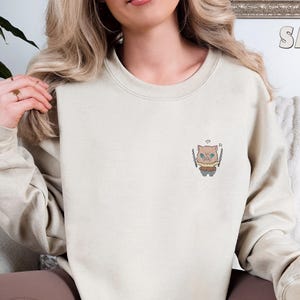Embroidered Inosuke Demon Slayer Sweatshirt, Cute Chibi Sweatshirt, Trendy Anime Character Sweatshirt, Pink Demon Slayer Sweatshirt