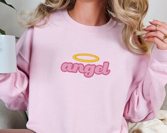 Embroidered Angel Sweatshirt for Women, Angel Crewneck, Angel on Earth Sweater, Wings Sweatshirt, Angel Wings Sweater, Women's Fashion
