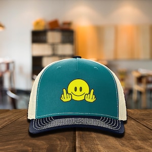 Embroidered Smiley Face Fingers Richardson Cap, Smiley Hat, Happy Face Minimal Cap, Happy Face Smiley Cap, Retro Smiley Face Hat