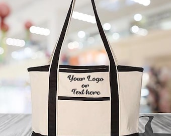 Embroidered Custom Logo Deluxe Tote Bag, Cute Logo Bag, Customized Text Bag, Minimal Monogram Bag, Personalized Monogram Bag