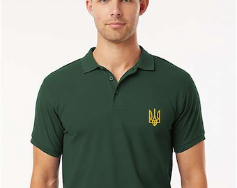 Embroidered Ukrainian Tryzub Polo Shirt, Support Ukraine Shirt, Zelensky Inspired Shirt, Trident Tee, Armed Forces Of Ukraine Symbol Shirt
