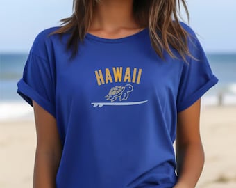 Embroidered Hawaii T-Shirt, Hawaiian Turtle Shirt, Sea Turtle Shirt, Beach Life Shirts, Beach Lover Tee, Trendy Summer Shirt