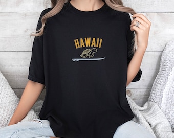 Embroidered Hawaii T-Shirt, Hawaiian Turtle Shirt, Sea Turtle Tee, Beach Life Tee, Beach Lover Tee, Trendy Summer Shirt, Comfort Colors Tee
