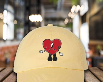 Embroidered Bad Bunny Heart Baseball Cap, Bad Bunny Hat,  Bad Bunny Lover Hat, Unofficial Bad Bunny Merch, Una Navidad Sin Ti Cap