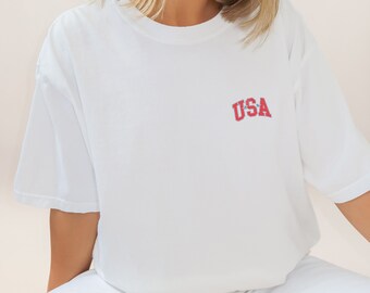 Embroidered USA Shirt, Patriotic T-shirt, 4 of July Shirt,  Independent Day Shirt, Freedom Shirt, USA Pride Tee, Comfort Colors Tee