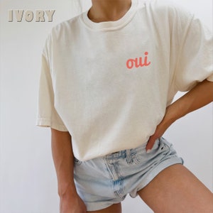 Embroidered Oui T-Shirt, French T-shirt, Paris Vacation Shirt,  French Teacher Gift,  Paris Gift, Cute yes T-Shirt, Comfort Colors Tee