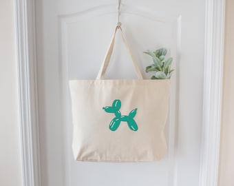 Embroidered Dog Balloon Tote Bag, Cute Dog Balloon Bag, Balloon Dog Lover&#39;s Bag, Dog Balloon Bag