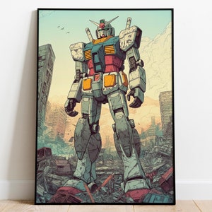 Mobile Suit Gundam Poster, Anime Fan Art Digial Download, Wall Decor, Mobile Suit Mecha Artwork, Japanese Robot Illustration, Pop Culture