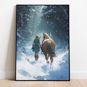 Snowy Forest Link Poster: Zelda Fan Art Print