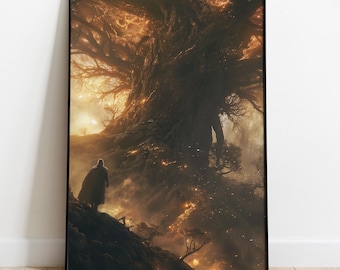 Póster artístico de Erdtree Burns: Estampado inspirado en Elden Ring (Arte digital)