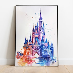 Cinderella Castle Watercolor Print, Magic Kingdom, World Wall Decor Art Print, Poster Princess Castle, Wall Art