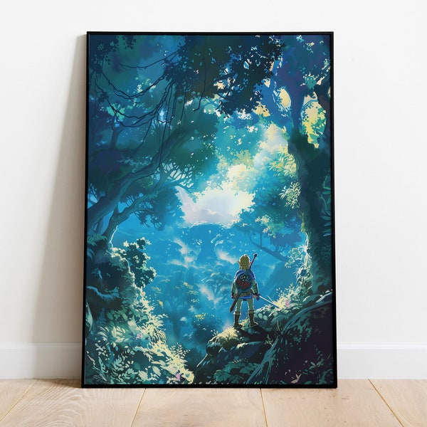 The lost Forest, Art Inspired by tears of the kingdom, Breath of the Wild, ready to hang, poster art, gift for gamers