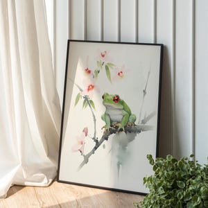 Kunst aan de muur kikker, Japanse aquarelprint, matte verticale posters, decor cadeau voor huis, natuurliefhebber, dierlijke kunst, decor zen, wildlife kunst, cadeau