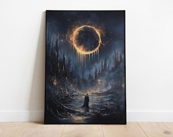 Póster artístico de Elden Ring: Sol de medianoche, fantasía oscura, decoración de pared