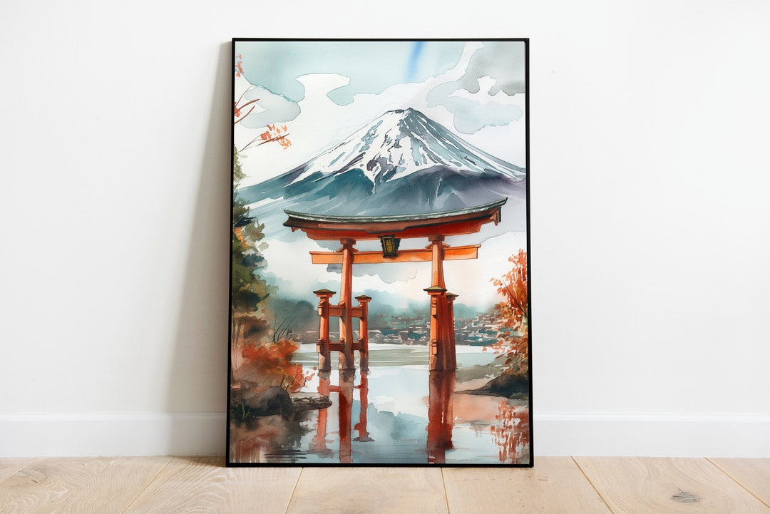 Mount Fuji Watercolor Art: Japanese Torii Gate Print (digital Art) - Etsy