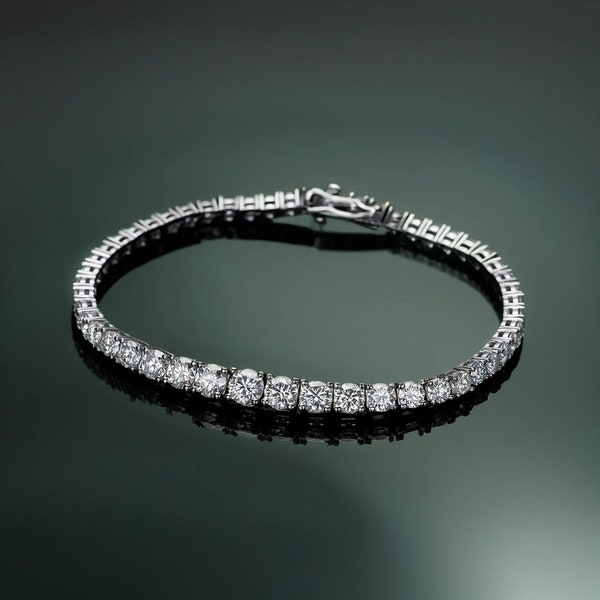 Handmade Certified VVS1 Ideal Cut Moissanite Tennis Bracelet for All Sizes | 925 Sterling Silver, 18K White Gold Plated, Lab Diamond