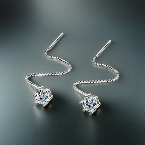 Handmade Genuine Moissanite Drop Earrings | Long Dangle Sterling Silver Diamond Earrings, Real Moissanite Earring, Birthday Gifts for Her