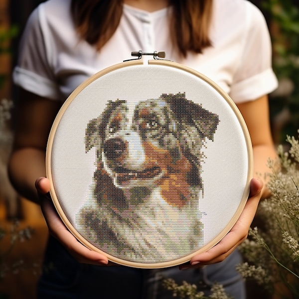 Australian Shepherd - Cross Stitch Pattern - Dog - Aussie - Embroidery - Digital Download - PDF Guide