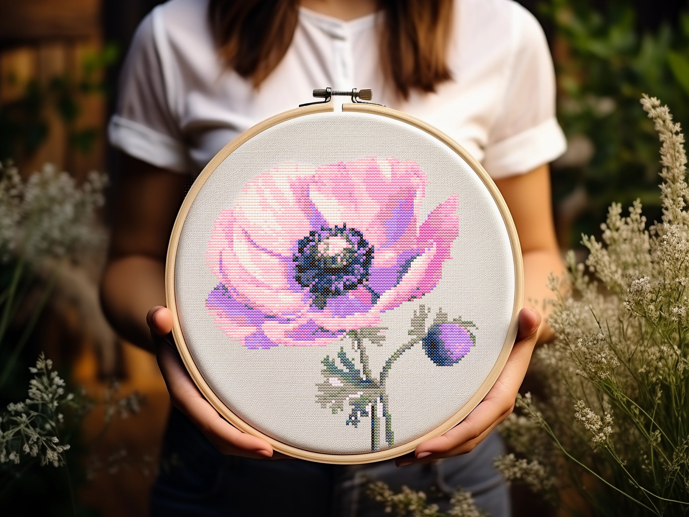 Anemone Flower Cross Stitch Pattern - Flower - Floral - Embroidery ...