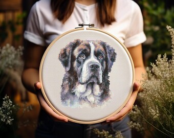 Saint Bernard - Modèle de point de croix - Chien - Saint Bernard - Beethoven - Broderie - Téléchargement numérique - Guide PDF