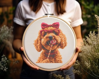 Valentine Goldendoodle - Cross Stitch Pattern - Dog - Golden - Doodle - Retriever - Poodle - Embroidery - Digital Download - PDF Guide