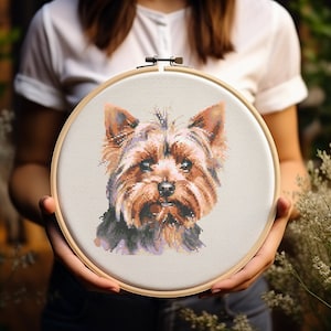 Yorkie cross stitch - Etsy 日本