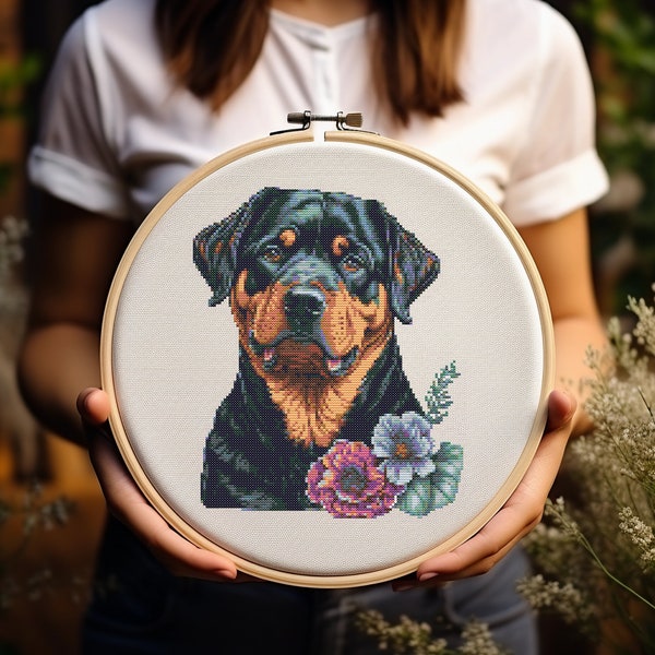 Patrón Punto de Cruz Rottweiler - Perro - Rottie - Bordado - Descarga Digital - Guía PDF