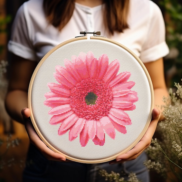 Gerbera Daisy Cross Stitch Pattern - Flower - Floral - Embroidery - Digital Download - PDF Guide