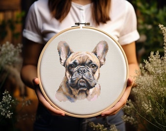 Französische Bulldogge - Kreuzstich Stickmuster - Hund - Frenchie - Stickdatei - Digital Download - PDF-Anleitung