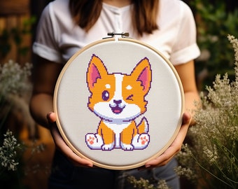 コーギー クロスステッチ パターン - かわいい - 刺繍 - デジタル ダウンロード - PDF ガイド