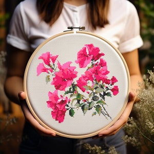 Bougainvilla Flowers Cross Stitch Pattern - Flower - Floral - Embroidery - Digital Download - PDF Guide