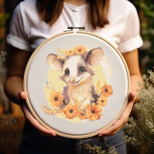 Opossum Cross Stitch Pattern - Possum - Embroidery - Digital Download - PDF Guide