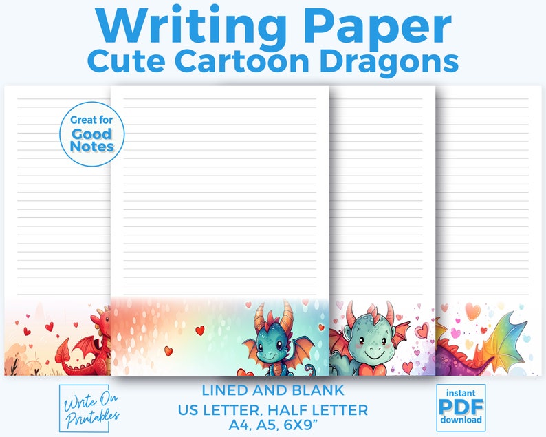 Dragons Stationery Set A4, A5, Letter Sizes Printable Writing ...