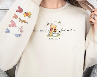 Custom Mama Bear Est. Sweatshirt, Mama With Kid Name on Sleeve Pullover