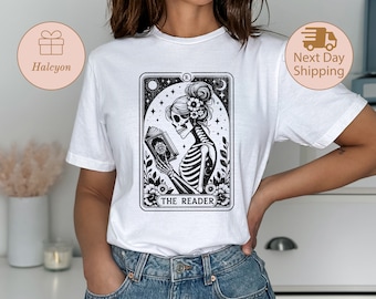 The Reader Tarot Card Shirt, Skeleton Reading Shirt, Reading Shirt, Tarot Card Shirt, Book Lover Gift, Bookish Gift, Tarot Lover Gift