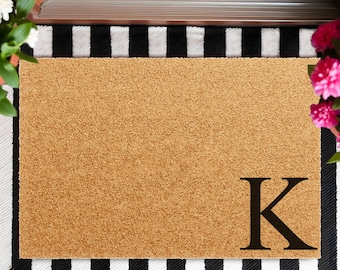 Custom Monogram Coir Doormat, Personalized Initial Letter Welcome Mat, Alphabet Entryway Rug, Family Home Decor