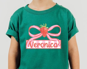 Custom Coquette Strawberry Shirt, Personalized Girl Shirt, Customized Gift for Toddler, Cute Strawberry  Shirt For Kids, Florida Summer Tee