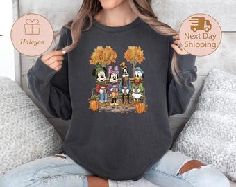 Comfort Colors® Disney Autumn Sweatshirt, Mickey and Friends Fall Pumpkin Sweater, Cozy Season Tee