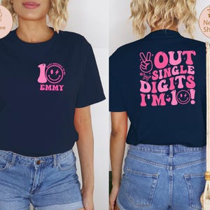 Custom 10th Birthday Shirt, Peace Out Single Digits I&#39;m 10 Shirt, Ten Birthday Groovy Shirt, Custom Name Tenth Birthday Tee, Birthday Tee