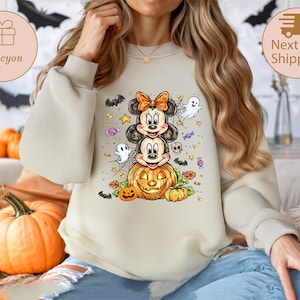 Halloween Magical Mouse Sweatshirt, Halloween Disney Pumpkin Sweater, Funny Disney Fall Sweatshirt, Spooky Season Mickey and Minnie Hoodie