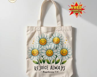 Floral Christian Tote Bag, Aesthetic  Bag with Flower, Cute Religious Tote Bag, Faith Based Bag for Christian, Bible Verse Cotton Bag