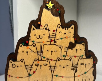 Cat Christmas Ornament-Cat Lovers-Christmas Gift-Wooden Ornament