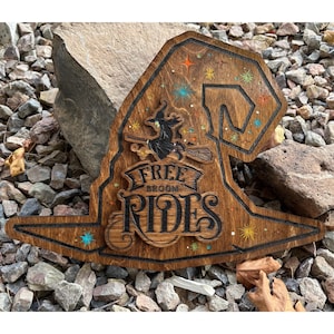 Free Broom Rides Halloween Sign-Fall Decor-Witch Sign-Mid Century Modern-MCM